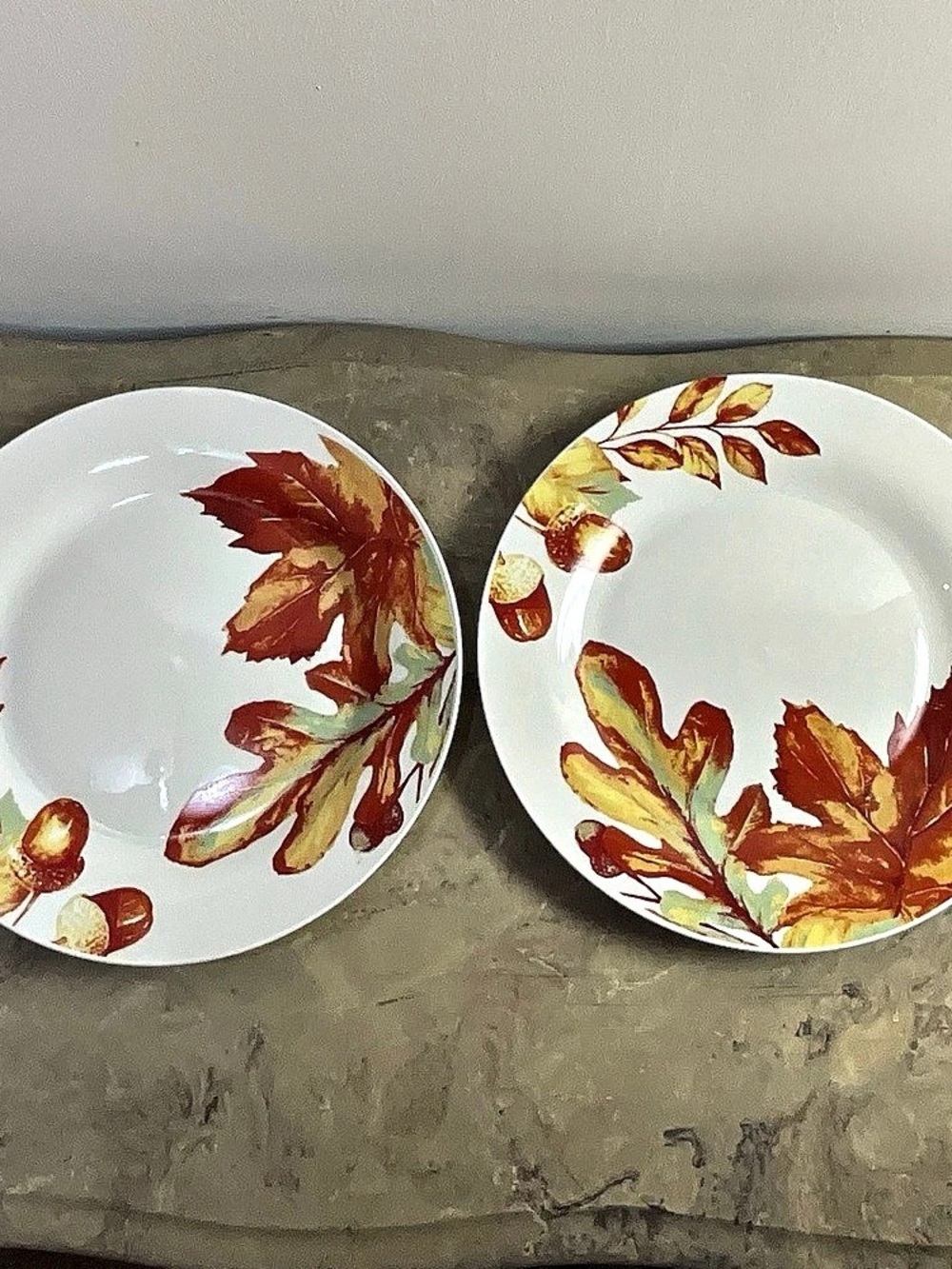 Royal Norfolk Autumn Fall Leaves and Acorns Dinner Plate Set of 2